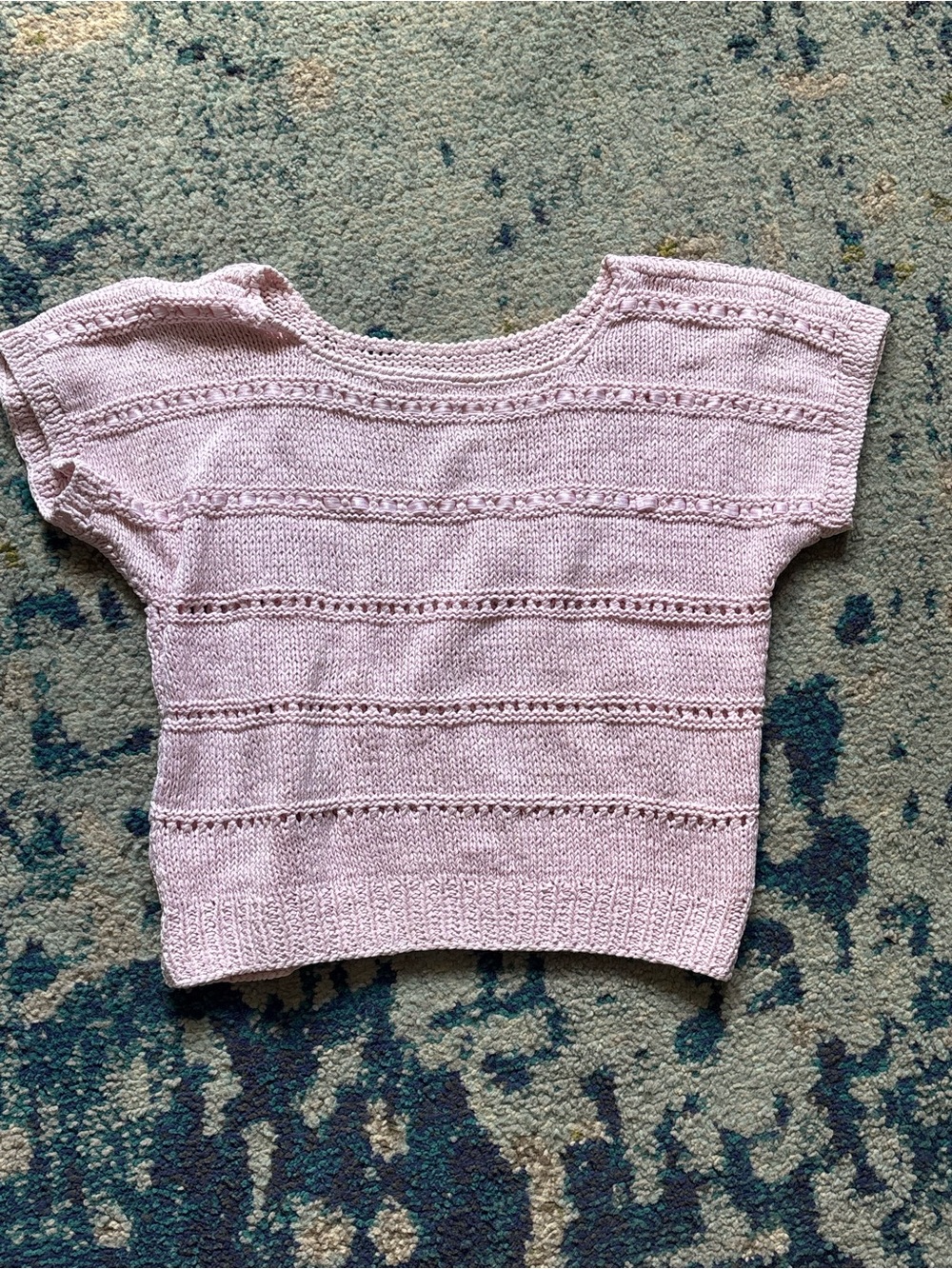 Vintage Pink Knit Eyelet Short Sleeve Crop Top